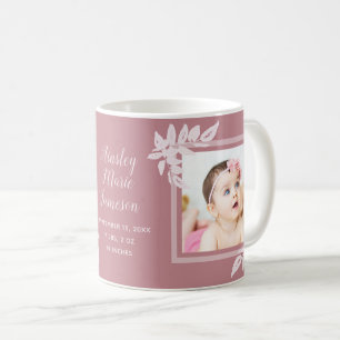 Modern Mauve 2 Photo New Baby Girl Birth Stats Coffee Mug