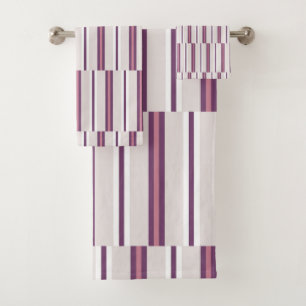 Modern Mauve and Plum Stripe Bath Towel Set