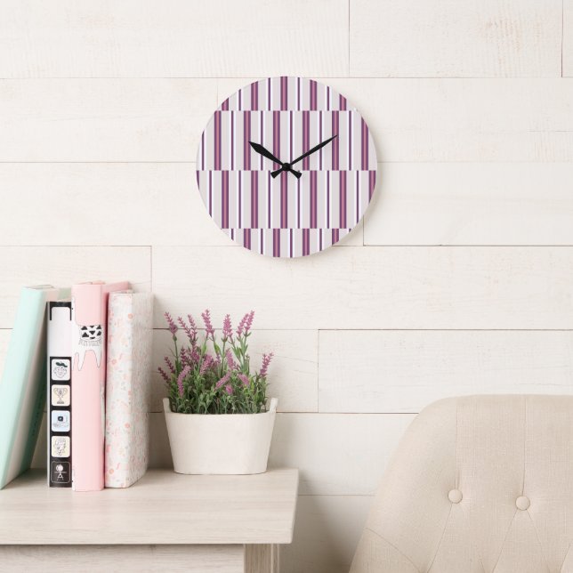 Modern Mauve and Plum Stripe Large Clock (Reading Room)