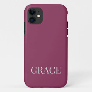 Modern Mauve Berry Personalised Name Custom iPhone 11 Case