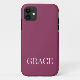 Modern Mauve Berry Personalized Name Custom iPhone 11 Case