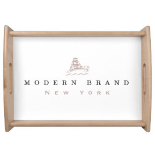 Modern Mauve Black Coastal Boat Brand Serving Tray