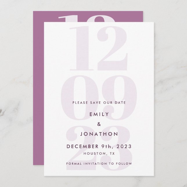 Modern Mauve Date Typography Save The Date (Front/Back)