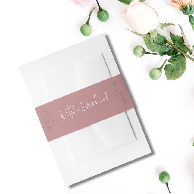 Modern Mauve Floral Wedding Belly Band Invitation Belly Band (Creator Uploaded)
