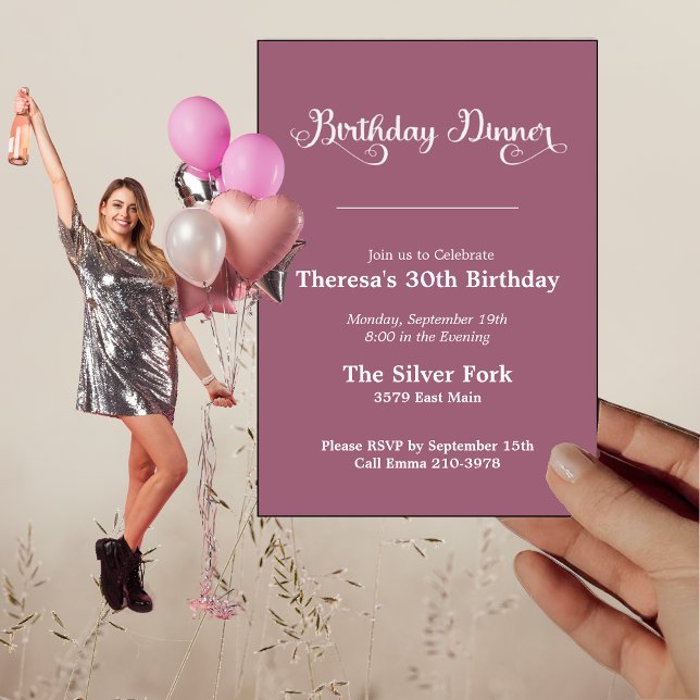 Modern Mauve Jewel Tone Elegant Birthday Dinner Invitation (Creator Uploaded)