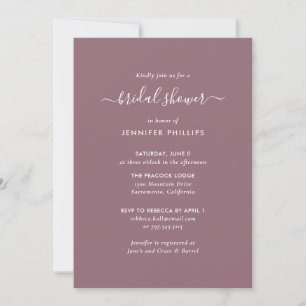 Modern Mauve Minimalist Script Bridal Shower Invitation