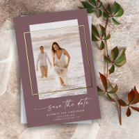 Modern Mauve Photo Save The Date Real Gold