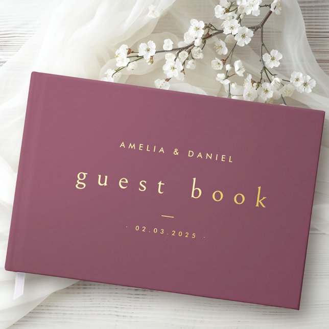 Modern mauve wedding names and date real foil guest book (Modern mauve wedding names and date real foil guest book)