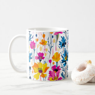 Modern Maximalist Colour Pop Ink Floral Art Coffee Mug