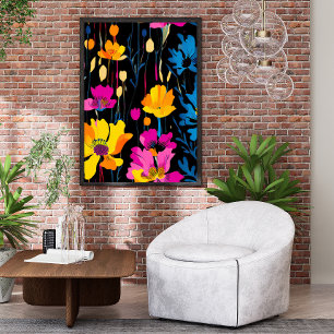 Modern Maximalist Colour Pop Ink Floral Art Poster