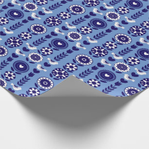 Modern Md Century Cute Floral Pattern Blue White Wrapping Paper