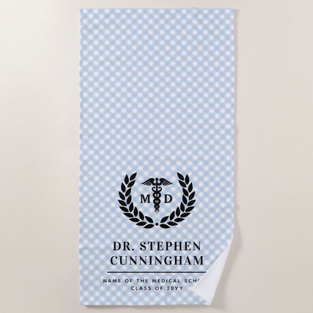 Modern MD Doctor of Medicine Med School Graduation Beach Towel (Front)