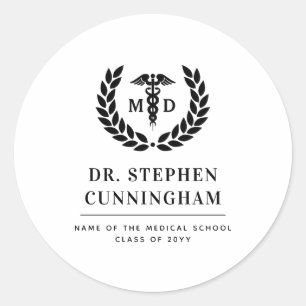 Modern MD Doctor of Medicine Med School Graduation Classic Round Sticker