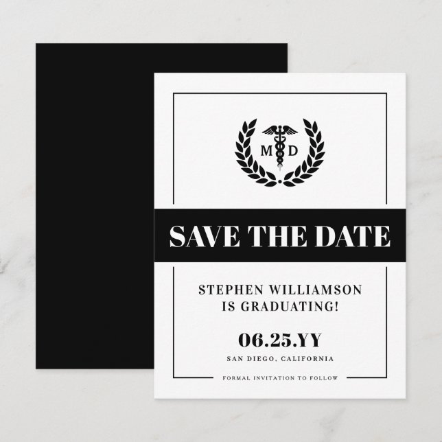 Modern MD Doctor of Medicine Med School Graduation Save The Date (Front/Back)