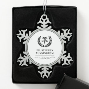 Modern MD Doctor of Medicine Med School Graduation Snowflake Pewter Christmas Ornament