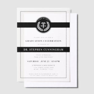 Modern MD Doctor of Medicine Med School Graduation Vellum Invitations