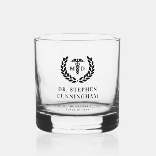 Modern MD Doctor of Medicine Med School Graduation Whiskey Glass