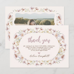 Modern Meadow Wildflower Sweet 16 Birthday Thank You Card