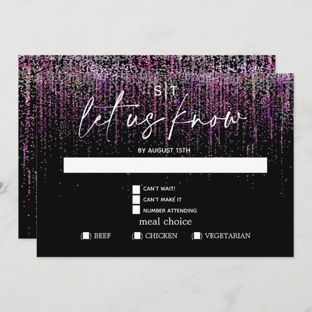 Modern Meal Choice RSVP Edgy  Magenta Glitter Invitation (Front/Back)