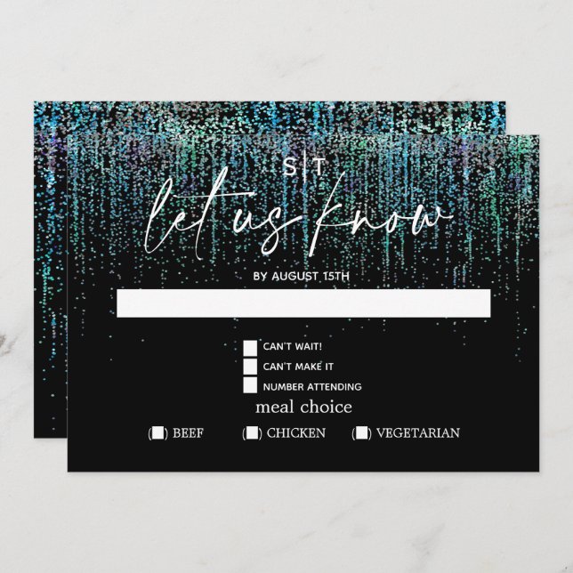 Modern Meal Choice RSVP Edgy Teal Glitter Invitation (Front/Back)