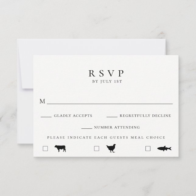 Modern Meal Choice Wedding RSVP Card (Front)