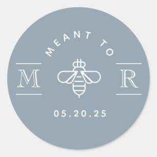 Modern Meant to Bee Honey Wedding Favour Dusty Blu Classic Round Sticker