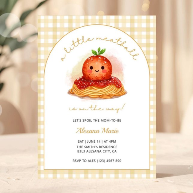 Modern Meatball Italian Baby Shower Invitation  (little meatball baby shower, italian baby shower invitation, pasta baby shower invite, spaghetti bab)