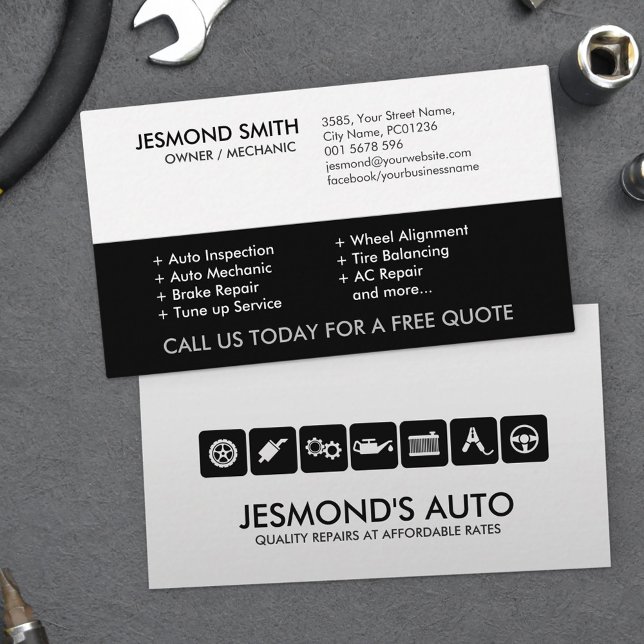 Modern Mechanic Car Repair with icons Business Card (Creator Uploaded)