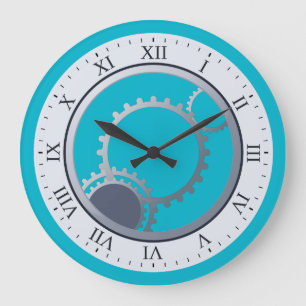 Modern Mechanical Gears on Any Color Large Clock