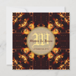 Modern Mediaeval Fire Monogram Wedding Invitation