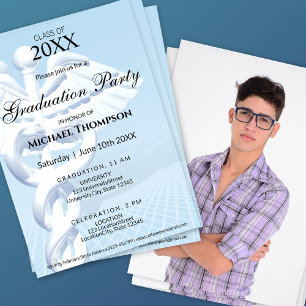 Modern Medical Caduceus Graduation   Photo Invitation