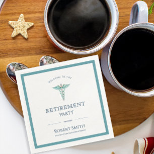 Modern Medical Caduceus Retirement Party Napkin