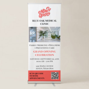 Modern Medical Clinic Now Open  QR Code Retractable Banner