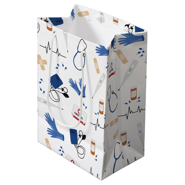 Modern Medical Doctor Nurse Pattern Medium Gift Bag (Front Angled)