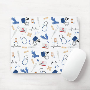 Modern Medical Doctor Nurse Pattern Mouse Mat