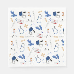 Modern Medical Doctor Nurse Pattern Napkin