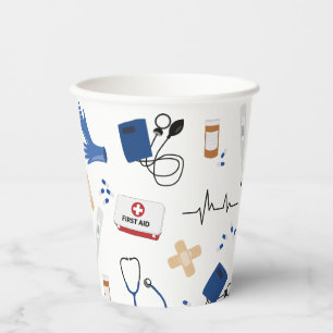Modern Medical Doctor Nurse Pattern Paper Cups
