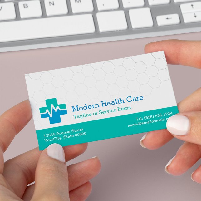 Modern Medical HealthCare - White Green Blue Business Card (Creator Uploaded)
