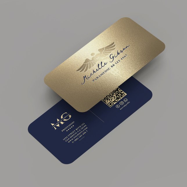 Modern Medical Monogram Caduceus Blue Gold Business Card (Modern Medical Monogram Caduceus Blue Gold Business Card
)