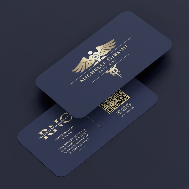 Modern Medical Nurse Monogram Caduceus Navy Blue Business Card (Modern Medical Nurse Monogram Caduceus Navy Blue Business Card
)