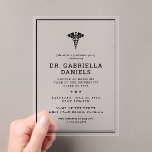 Modern Medical School Graduate Doctor Graduation Acrylic Invitations