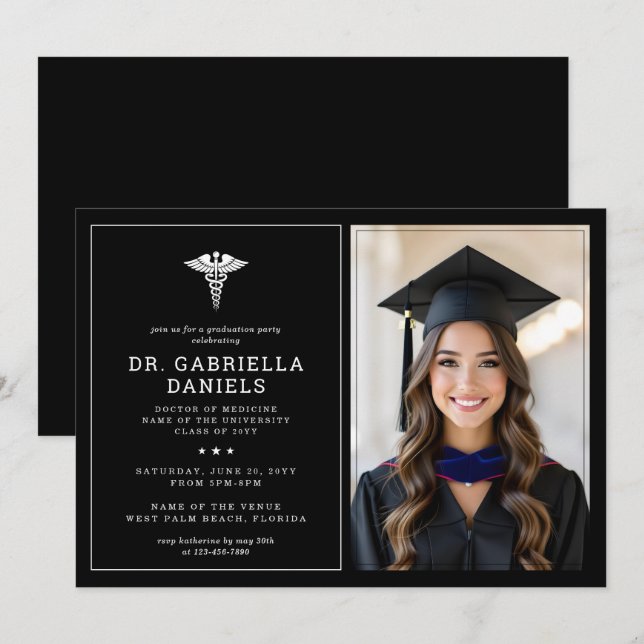 Modern Medical School Graduate Doctor Graduation Invitation (Front/Back)