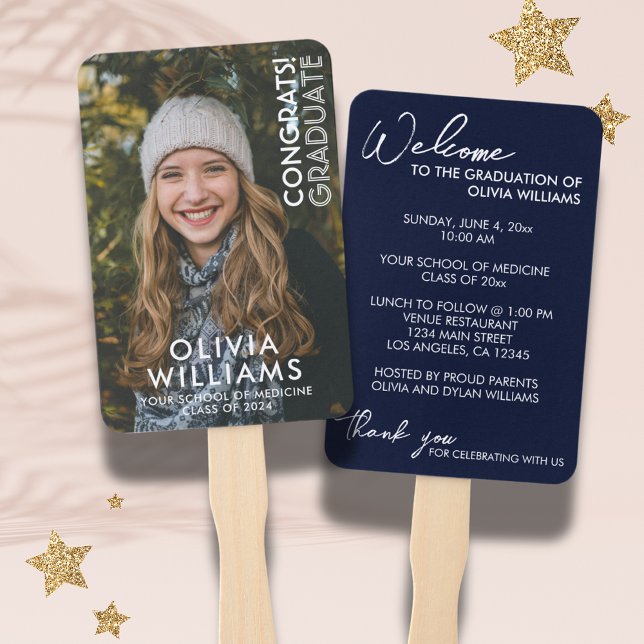 Modern Medical School Graduation Congrats Photo Hand Fan (Creator Uploaded)