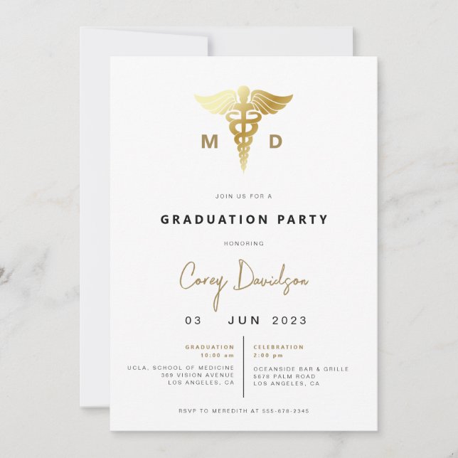 Modern Medical School Graduation Party Invitation (Front)