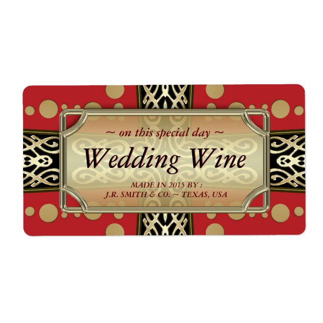 Modern Medieval Wedding  Red Gold WineLabels (Front)