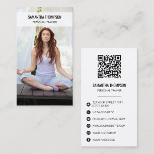 Modern Meditation Wellness Fitness Photo QR Code Business Card