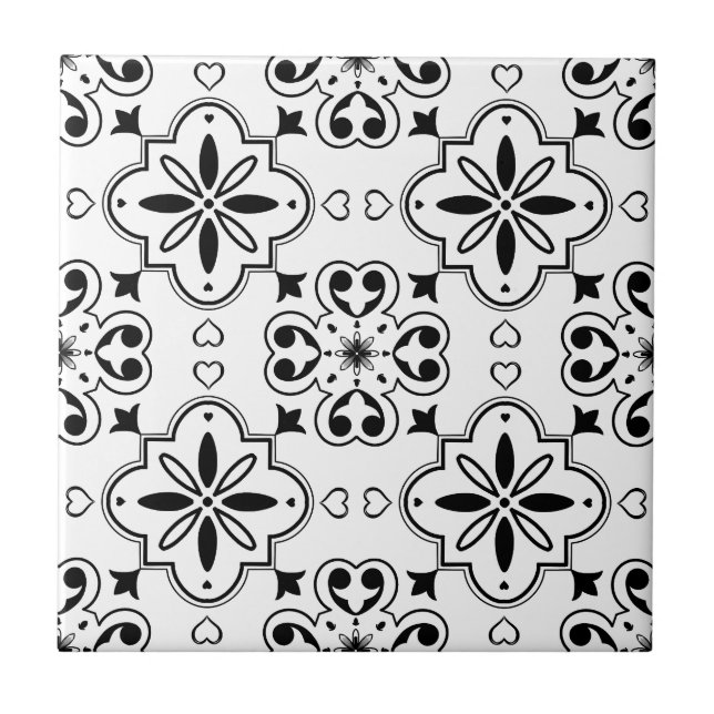 Modern Mediterranean Black White Seamless Pattern Tile (Front)