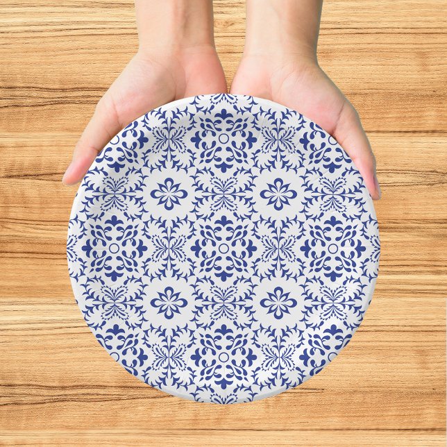 Modern Mediterranean Blue Mosaic Wedding Paper Plate (Creator Uploaded)