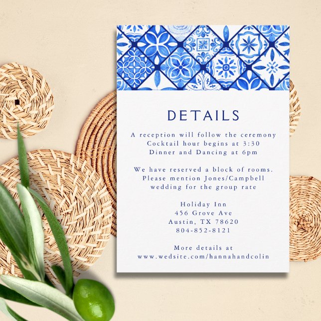 Modern Mediterranean Blue Tile Wedding Enclosure Card (Creator Uploaded)