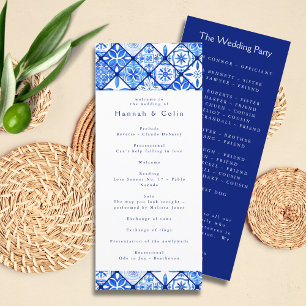 Modern Mediterranean Blue Tile Wedding Programme